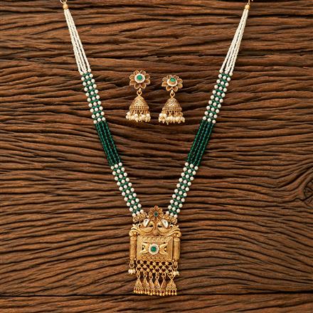 Antique Peacock Pendant Set With Matte Gold Plating