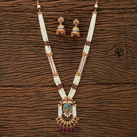 Antique Mala Pendant Set With Matte Gold Plating