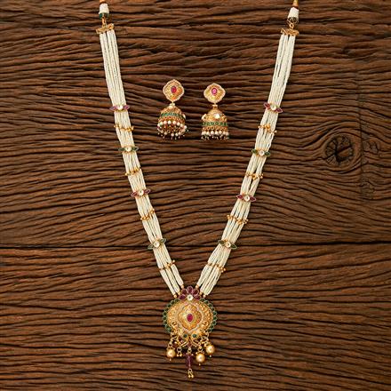 Antique Long Pendant Set With Matte Gold Plating