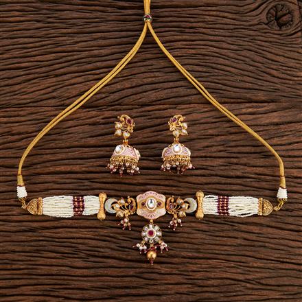 Antique Meenakari Necklace With Matte Gold Plating
