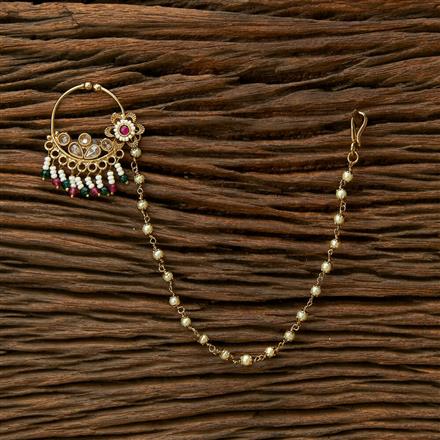 Antique Reverse Ad Stone Nose Ring Bracelet With Mehndi Plating