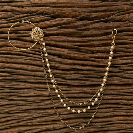 Antique Reverse Ad Stone Nose Ring Bracelet With Mehndi Plating