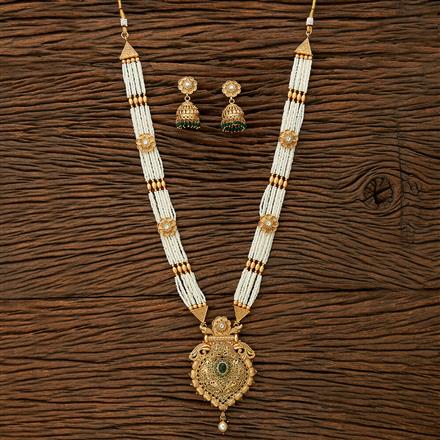 Antique Peacock Pendant Set With Matte Gold Plating