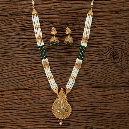 Antique Temple Pendant Set With Matte Gold Plating