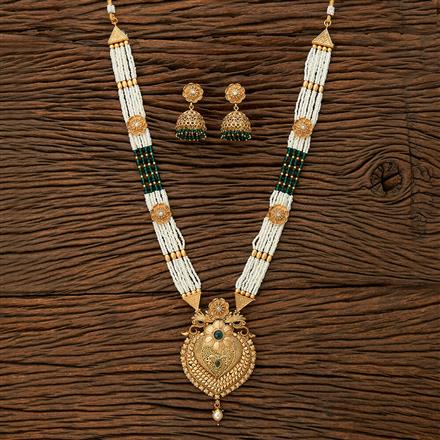 Antique Long Pendant Set With Matte Gold Plating