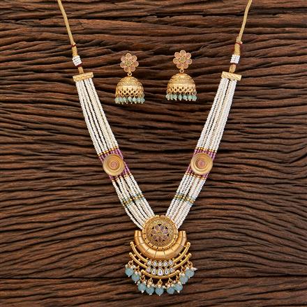Antique Mala Pendant Set With Matte Gold Plating
