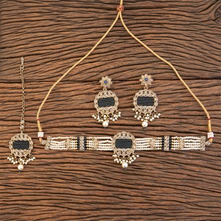 Antique Reverse Ad Stone Necklace With Mehndi Plating