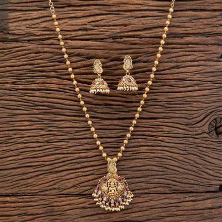 Antique Peacock Pendant Set With Matte Gold Plating