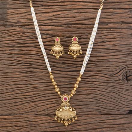 Antique Mala Pendant Set With Matte Gold Plating