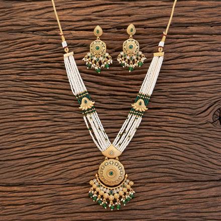 Antique Pearl Pendant Set With Matte Gold Plating