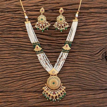 Antique Pearl Pendant Set With Matte Gold Plating