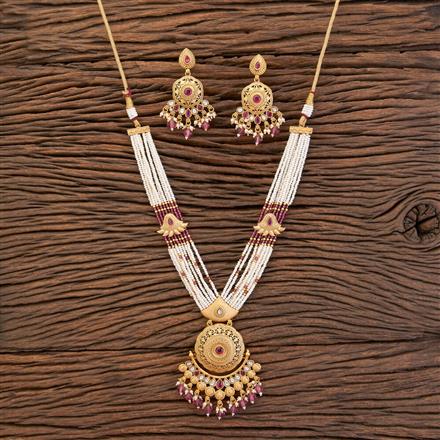 Antique Pearl Pendant Set With Matte Gold Plating