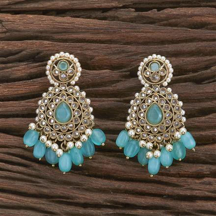 Antique Reverse Ad Stone Earring With Mehndi Plating