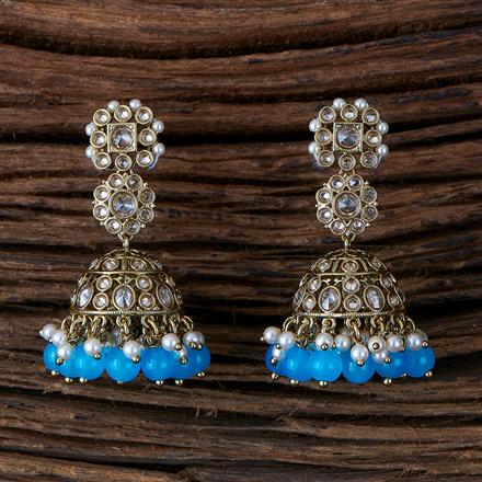 Antique Reverse Ad Stone Earring With Mehndi Plating