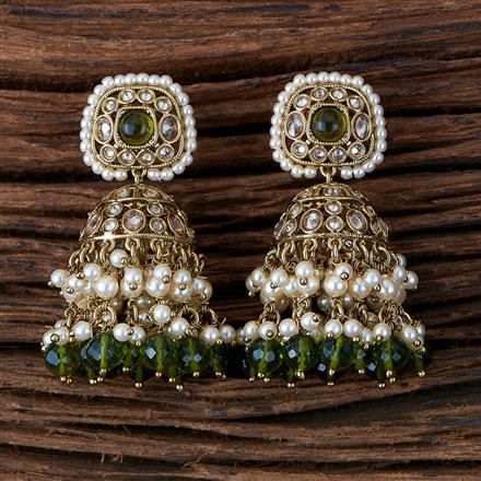 Antique Pearl Earring With Mehndi Plating