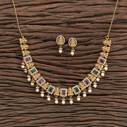 Antique Temple Necklace With Matte Gold Plating