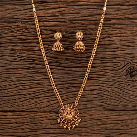 Antique Mala Pendant Set With Matte Gold Plating