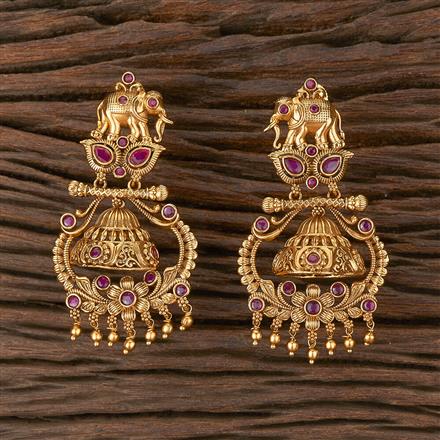 Antique Long Earring With Matte Gold Plating