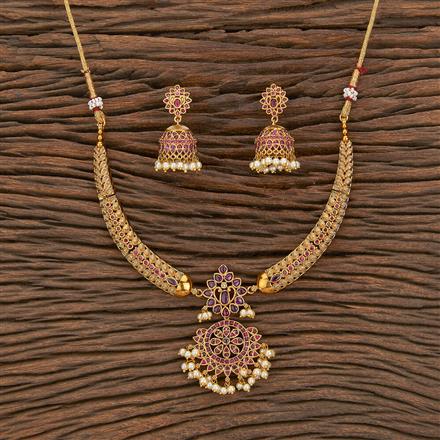 Antique Moti Necklace With Matte Gold Plating