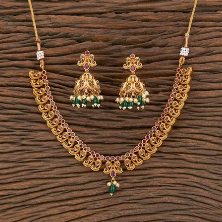 Antique South Indian Necklace With Matte Gold Plating