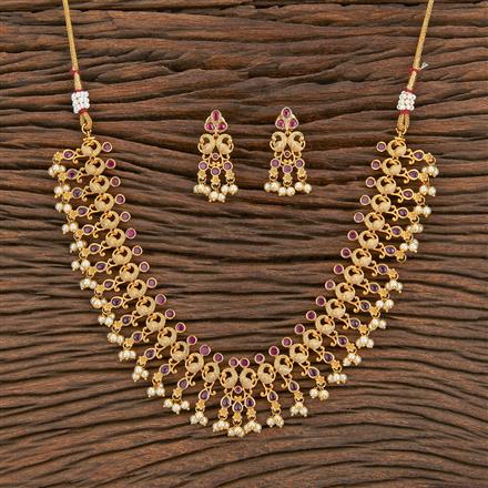 Antique Peacock Necklace With Matte Gold Plating