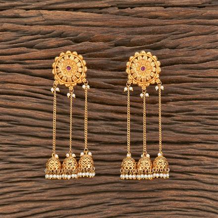 Antique Long Earring With Matte Gold Plating