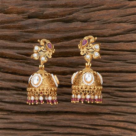 Antique Moti Earring With Matte Gold Plating