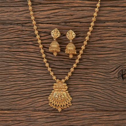 Antique Temple Pendant Set With Matte Gold Plating