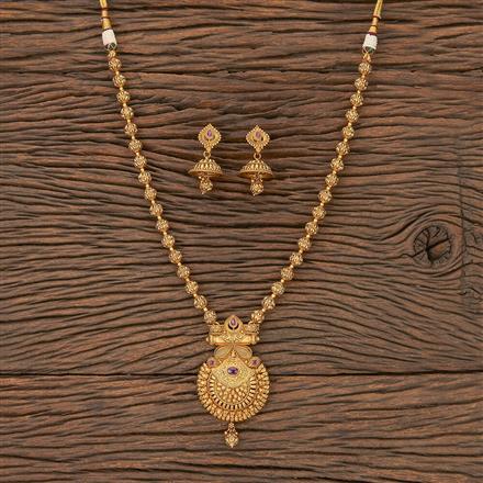 Antique Long Pendant Set With Matte Gold Plating