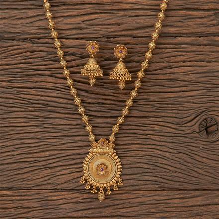 Antique Long Pendant Set With Matte Gold Plating