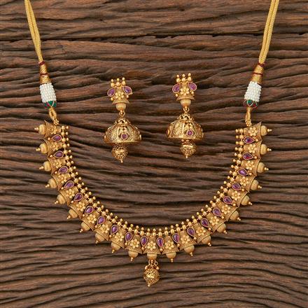 Antique Classic Necklace Set With Matte Gold Plating