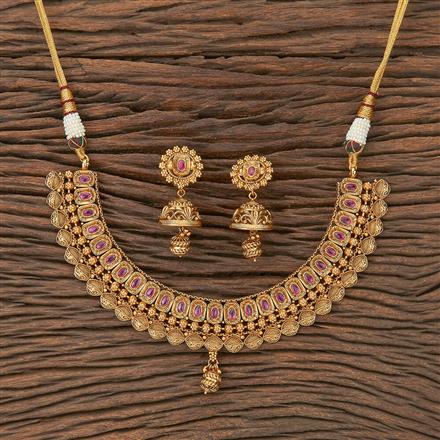 Antique Classic Necklace Set With Matte Gold Plating