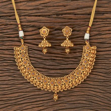 Antique Classic Necklace Set With Matte Gold Plating
