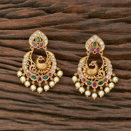 Antique Peacock Earring With Matte Gold Plating