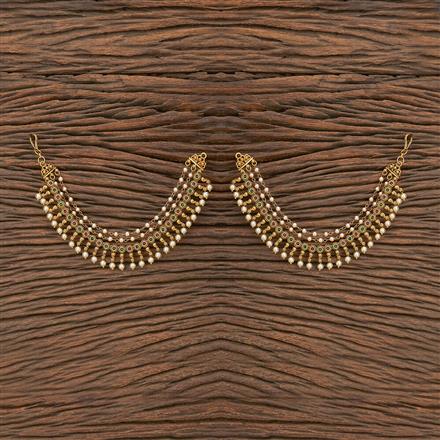 Antique Moti Ear Chain With Matte Gold Plating