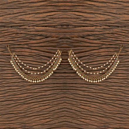 Antique Moti Ear Chain With Matte Gold Plating