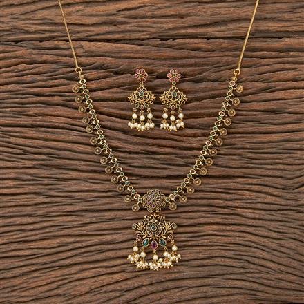 Antique Moti Necklace With Matte Gold Plating