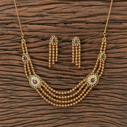 Antique South Indian Necklace With Matte Gold Plating