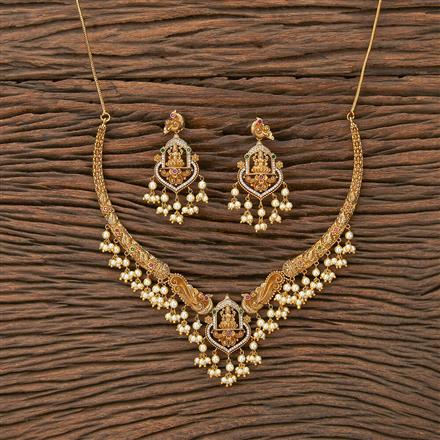 Antique Peacock Necklace With Matte Gold Plating