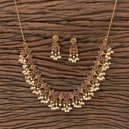 Antique Peacock Necklace With Matte Gold Plating