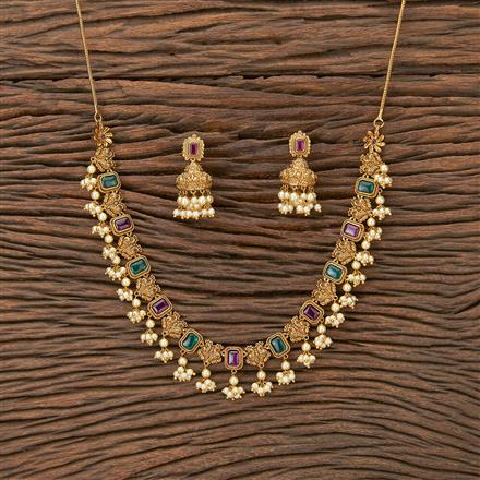 Antique Moti Necklace With Matte Gold Plating