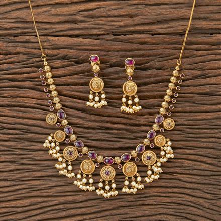 Antique Moti Necklace With Matte Gold Plating