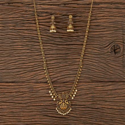 Antique Long Necklace With Matte Gold Plating