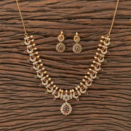 Antique Peacock Necklace With Matte Gold Plating