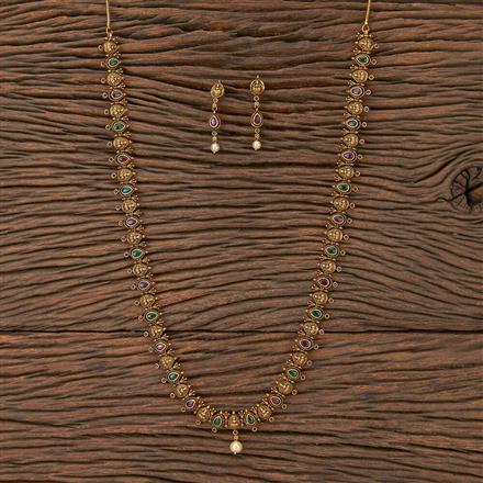 Antique Long Necklace With Matte Gold Plating