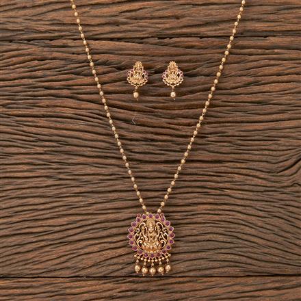 Antique Mala Pendant Set With Matte Gold Plating