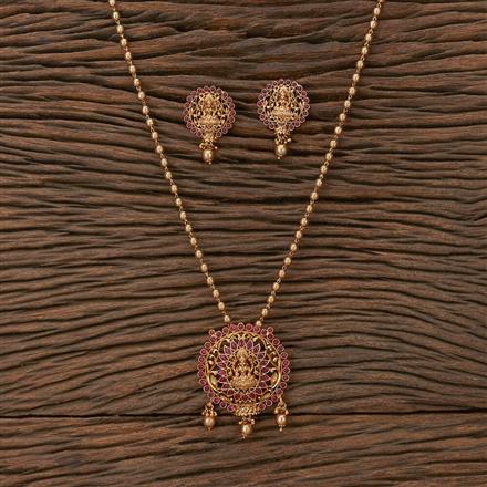Antique Mala Pendant Set With Matte Gold Plating