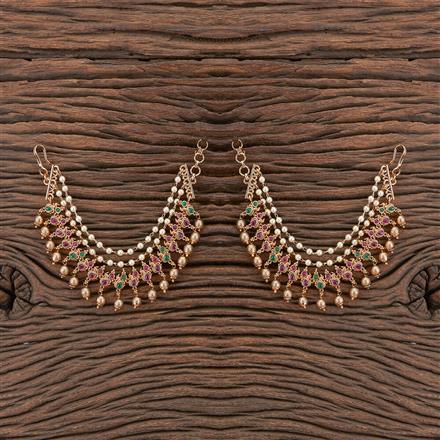 Antique Moti Ear Chain With Matte Gold Plating