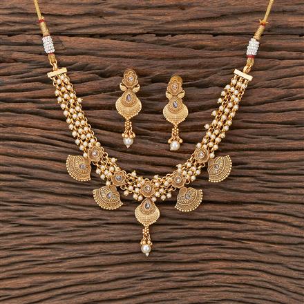 Antique Moti Necklace With Matte Gold Plating