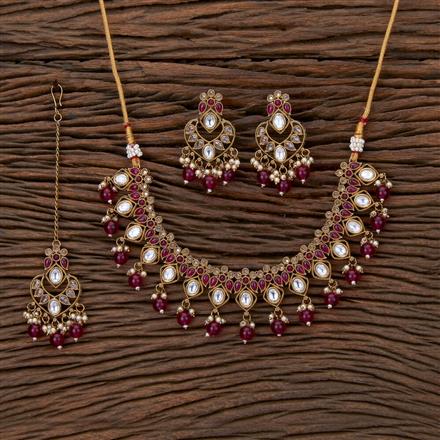 Antique Reverse Ad Stone Necklace With Mehndi Plating